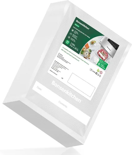 Bonsenkitchen Bolsas selladoras de alimentos al vacío precortadas de 100 pintas, 6 x 10 pulgadas, sin BPA, bolsa selladora al vacío de alimentos