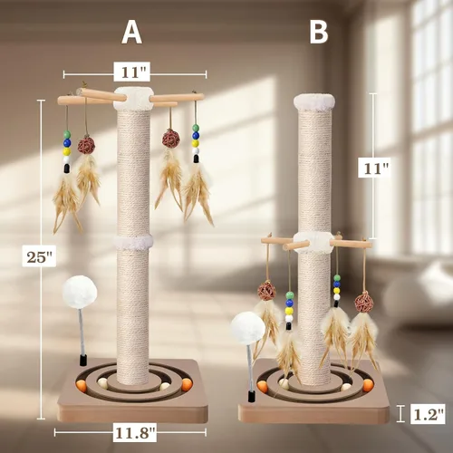 Miniatura 5 de PAROTO Rascador para gatos, rascador de torre de sisal para gatos de interior y adultos con juguetes interactivos, pista de doble bola, 2 métodos