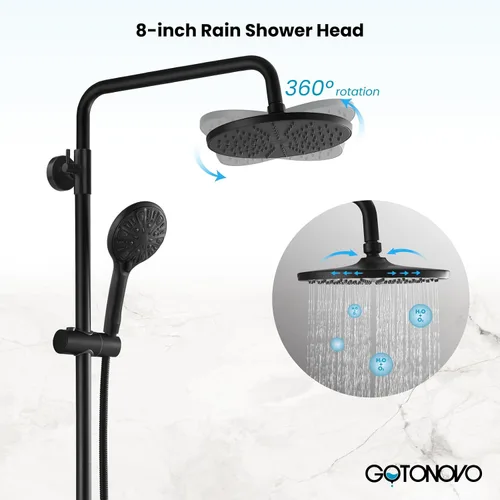 Miniatura 3 de gotonovo Sistema de grifo de ducha expuesto, cabezal de ducha de lluvia de 8 pulgadas con 8 funciones ABS de mano y doble mango cruzado montado