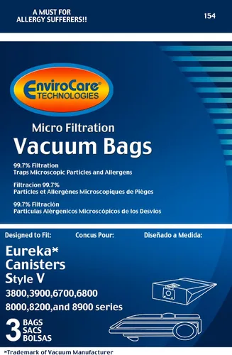 Miniatura 2 de EnviroCare Bolsas de repuesto para aspiradora de microfiltración diseñadas para adaptarse a recipientes Eureka estilo V, paquete de 3