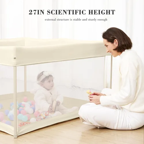 Miniatura 4 de Corralito plegable para bebés de 50 x 50 pulgadas, listo para usar fuera de la caja, para bebés y niños pequeños, patio de juegos portátil con malla