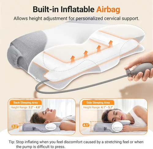 Miniatura 4 de Almohada cervical inflable para dormir con soporte ajustable, almohada ergonómica de espuma viscoelástica para dormir, almohada de apoyo