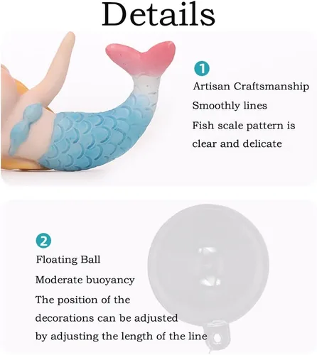 Miniatura 3 de Decoración flotante de pecera de sirena, decoraciones de acuario de dibujos animados para mascotas acuáticas para jugar adornos de acuario de resina