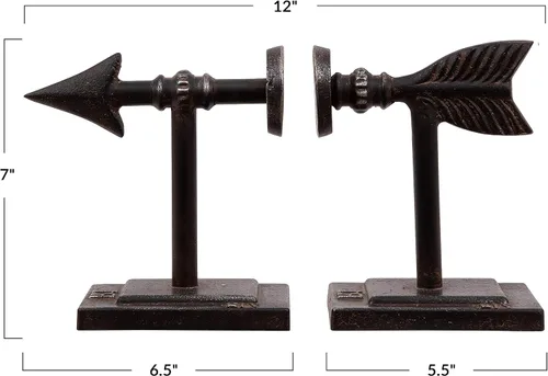 Miniatura 4 de Creative Co-Op Sujetalibros de hierro fundido en forma de flecha de bronce (juego de 2 piezas)