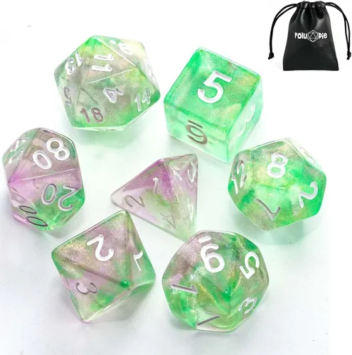 Miniatura 43 de Juego de dados DND de 7 dados poliédricos con una bolsa de dados de cuero, juego de dados D&D para juegos de mesa RPG (negro)