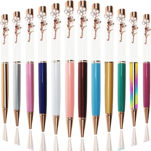 Oddmoal Paquete de 12 bolígrafos flotantes coloridos de tubo vacío con flor líquida llena de arena, bolígrafos creativos de metal con giro vacío de