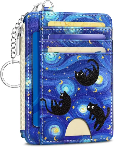 Miniatura 22 de Kelvoris Tarjetero pequeño para mujer, cartera delgada con bloqueo RFID, llavero con bolsillo para monedas con cremallera, bolsillo frontal