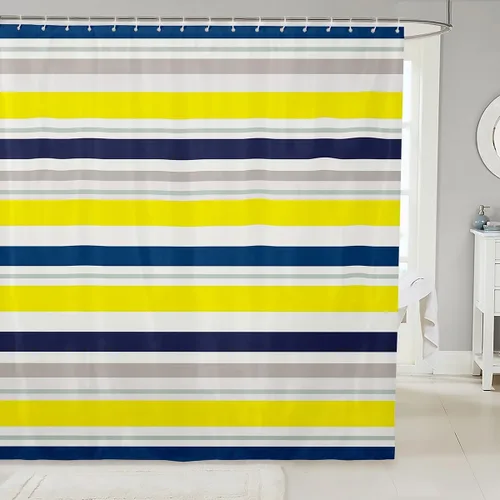 Miniatura 15 de Cortinas de ducha abstractas de líneas geométricas para niños, cortinas de baño con diseño empalmado de rayas para niñas, niños y adultos, cortinas