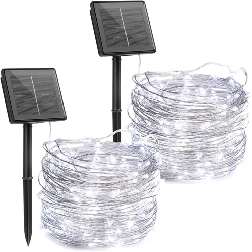 Miniatura 14 de Brightown Guirnalda de luces solares, 2 paquetes de 200 luces LED solares de 66 pies con 8 modos, luces solares impermeables para exteriores, patio