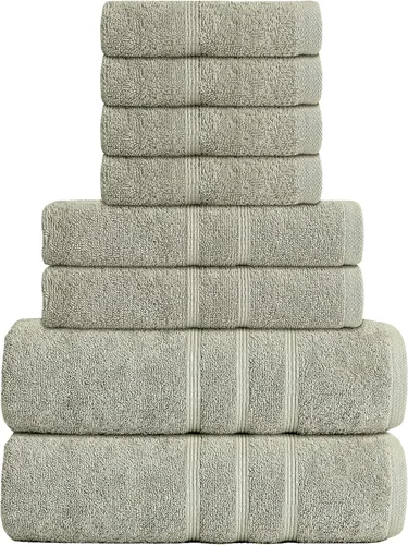 GREEN LIFESTYLE Juego de toallas de algodón de lujo de 8 piezas, toallas de baño suaves y absorbentes, toallas de mano y paños para el baño, toallas