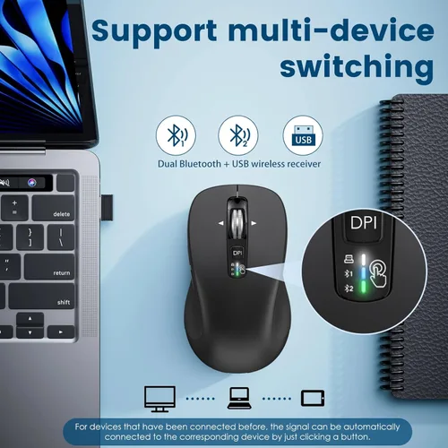 Miniatura 5 de CITLLA Mouse inalámbrico Bluetooth (USB + BT1 + BT2), tamaño completo, desplazamiento de 4 vías, mouse silencioso multidispositivo para computadora
