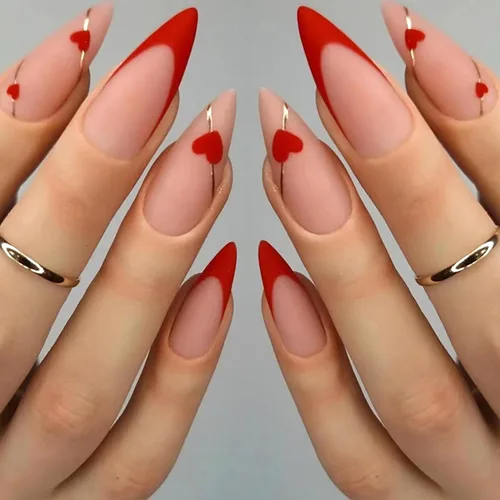 Miniatura 8 de Uñas postizas cuadradas cortas a presión para el día de San Valentín, uñas blancas francesas con pegamento, uñas postizas con diseño de corazón