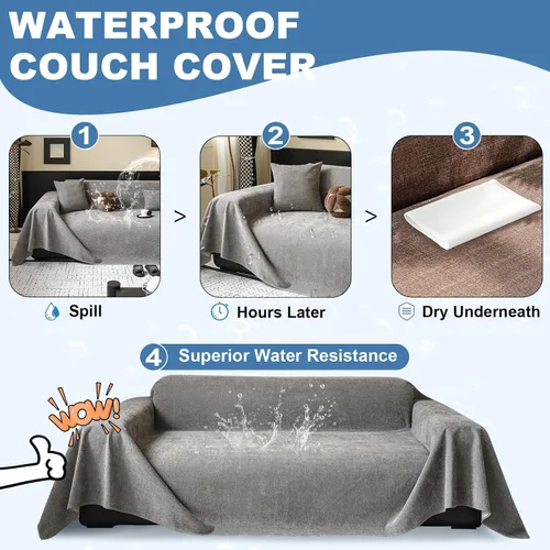 Miniatura 48 de STACYPIK Funda de sofá gris impermeable para perros, funda de sofá antideslizante para sofá de 3 cojines, funda seccional lavable para forma de L