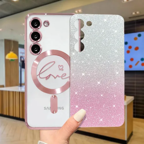 Miniatura 194 de ZONRW - Funda para Samsung Galaxy S22 Ultra magnética, para mujeres y niñas, cubierta trasera suave, lujosa, con corazón de amor, bling, degradado