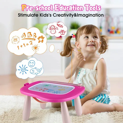 Miniatura 7 de Smasiagon Tablero Magnético de Dibujo para Niños Pequeños: Tablero de Garabatear Borrable para Casa, Viaje y Preescolar Juguete Divertido y Rosa