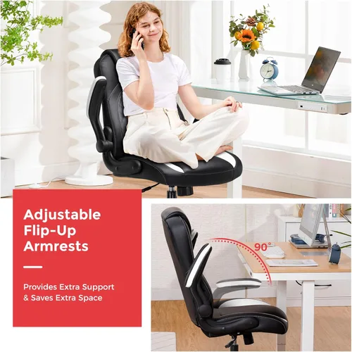 Miniatura 5 de COMHOMA Silla ergonómica para juegos de oficina para adultos, con soporte lumbar, brazos abatibles, altura ajustable, ruedas giratorias de piel