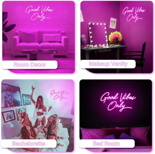 Miniatura 6 de Kavaas Letreros de neón Good Vibes Only para decoración de pared de 17.7" x 9.9" Letrero LED rosa Good Vibes Only para dormitorio, fiesta, bar