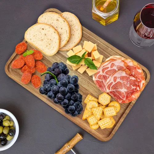 Miniatura 7 de YOUEON Juego de 2 bandejas de madera de acacia con borde elevado, bandeja rectangular de 14.2 x 9.5 pulgadas, plato de queso para aperitivo