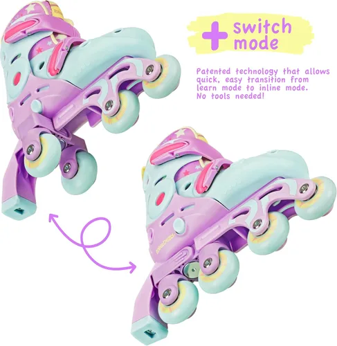 Miniatura 2 de Patines Roller Derby Switch para Principiantes, Patines Ajustables 2 en 1 Convertibles de Modo de Aprendizaje a Patines en Línea para Pequeños