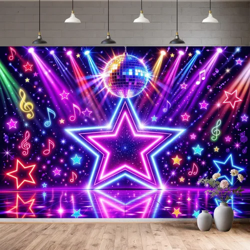Miniatura 9 de Telón de fondo para decoración de discoteca, retro brillante, fiesta de los años 70, 80, 90, temática de escenario, danza, decoración de fiesta