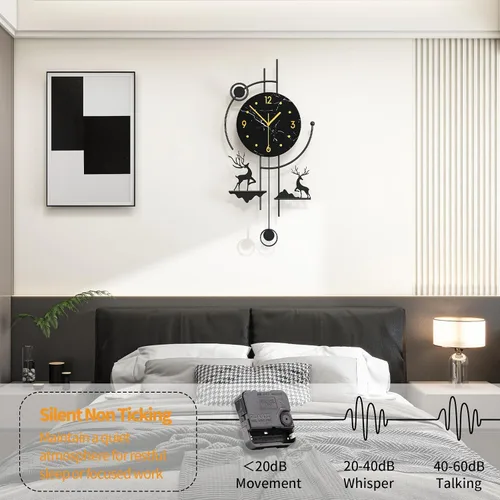 Miniatura 5 de FLEBLE Reloj de pared grande y moderno con péndulo, reloj decorativo de cuarzo silencioso a pilas para sala de estar, cocina, dormitorio, oficina