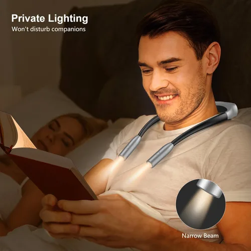Miniatura 6 de Gritin - Luz de lectura para el cuello LED, luz de libro para leer en la cama - Cuidado de los ojos, 3 colores, brillo ajustable, brazos flexibles