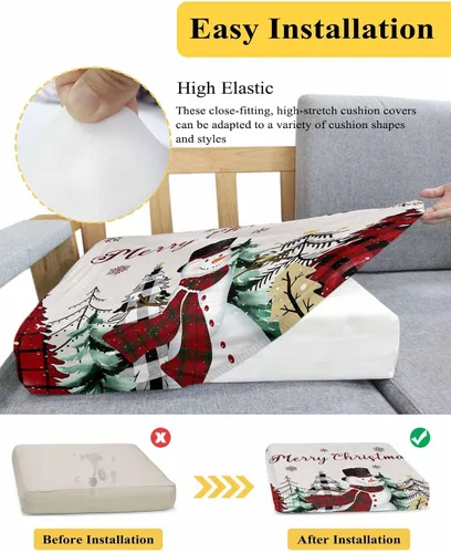 Miniatura 5 de Fundas de cojín elásticas para sofá de Navidad, diseño de muñeco de nieve, seccional/individual/en forma de L, protector de muebles con parte