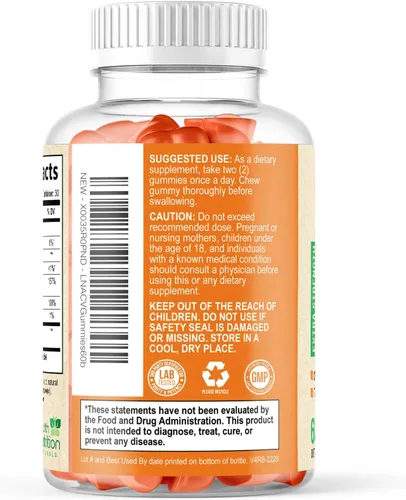 Miniatura 8 de Gomitas de vinagre de sidra de manzana, cero azúcar, vitaminas gomosas ACV de máxima fuerza, vitamina B12 y la madre, metabolismo y apoyo