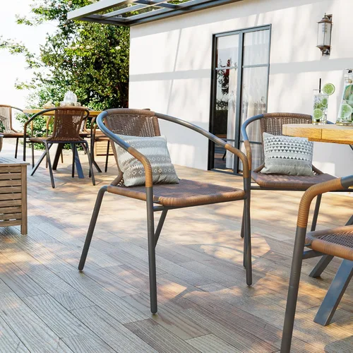 Miniatura 8 de Amopatio Juego de 6 sillas de comedor al aire libre, sillas apilables para patio al aire libre, sillas de ratán para patio, porche, terraza, jardín