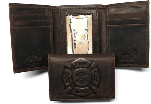 Miniatura 3 de Cartera triple plegable para bomberos de cuero "Crazy Horse" con protección RFID, Marrón, Talla única, Trifold