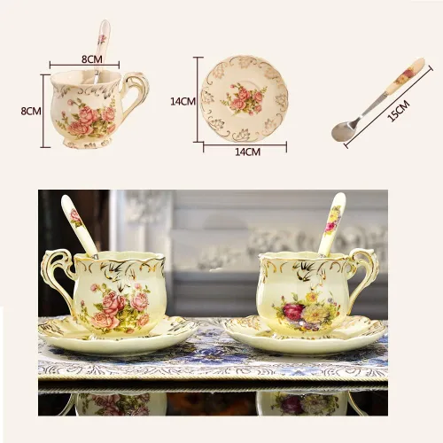 Miniatura 6 de Tazas de té y platillos (flores - 8 onzas), juego de tazas y platillos florales, juego de tazas de té vintage, juegos de té para mujeres, juego