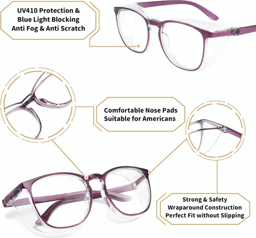 Miniatura 6 de SQIMZAR - Lentes de seguridad para mujeres, para enfermeras, lentes protectores, lentes de seguridad antivaho Púrpura-1