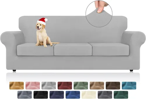 Miniatura 9 de KEKUOU 4 piezas de fundas elásticas para sofá de 3 cojines, fundas para sofá para mascotas, fundas para sofá lavables, suaves y elásticas, protector
