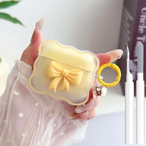 Miniatura 17 de Linda funda transparente para AirPods de 3ª generación, color verde, diseño de lazo femenino, TPU suave, a prueba de golpes, Kawaii Airpods