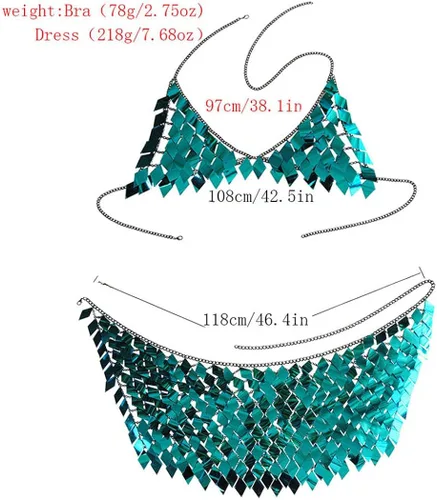 Miniatura 4 de Nicute Conjunto de falda de lentejuelas y lentejuelas para festivales, conjunto sexy de verano, playa, bikini para mujeres y niñas
