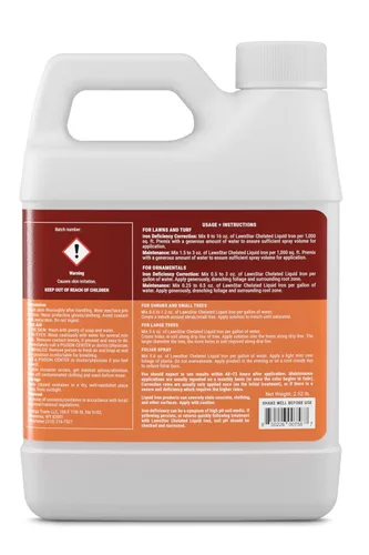 LawnStar Hierro líquido (32 onzas) para plantas, multiusos, adecuado para césped, flores, arbustos, árboles, trata la deficiencia de hierro, el daño
