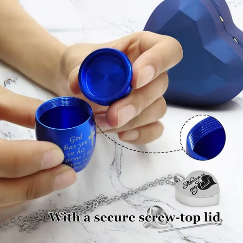 Miniatura 3 de Urnas de recuerdo pequeñas vienen con caja de corazón con luz (batería reemplazable), el mejor regalo conmemorativo por la pérdida de un ser Azul