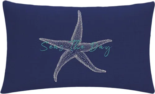 Miniatura 2 de Juego de 2 fundas de almohada con diseño de mar y estrella de mar sobre fondo azul marino, rectangular, para la cintura, diseño de mar costero