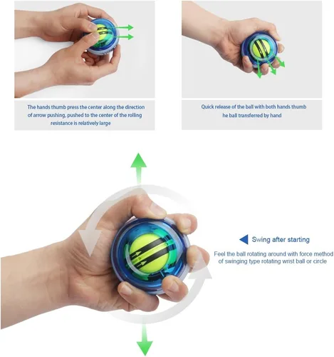 Miniatura 4 de Power Wrist Ball AUTO Start Gyro Ball with LED Lights Forearm Exerciser Wrist Strengthener for Strengthening Muscle and Bones Azul y blanco