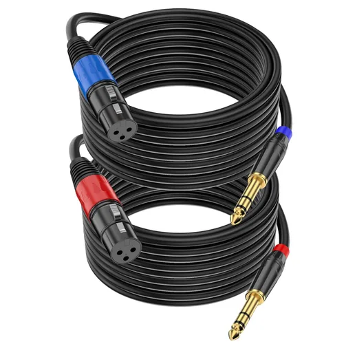 Miniatura 12 de Pack de 2 Cables XLR Hembra a 1/4 Pulgada 6,35 mm TRS Mono Jack para Micrófono Dinámico, 1,6 Pies, Negro, Cable de Micrófono XLR Hembra Equilibrado