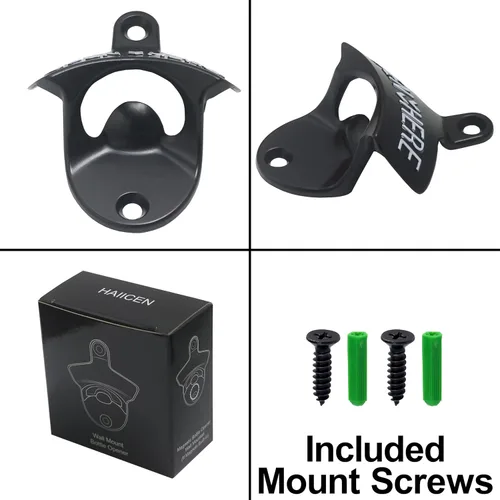 Miniatura 4 de Abrebotellas magnético de montaje en pared negro con blanco, abrebotellas de cerveza en relieve montado en poste con imanes para bar, hogar, cueva