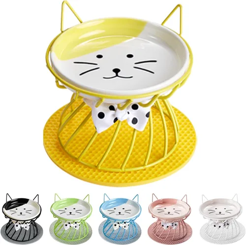 Miniatura 8 de Plato elevado de comida para gatos, cerámica, soporte antideslizante, estación de alimentación elevada, 5 pulgadas, poco profundo para bigotes, apto