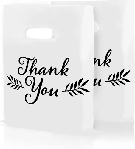Miniatura 9 de Houseables Bolsas de mercancía Thank You, bolsa de compras al por menor, 16 x 18 pulgadas, 100 unidades, 1.75 mil de grosor, negro, blanco, asas