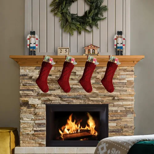Miniatura 2 de Paquete de 4 calcetines navideños de punto, color burdeos, 14 pulgadas