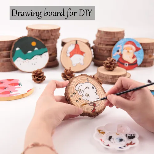 Miniatura 4 de Rebanadas de madera natural sin terminar: círculos de 3.2-4 pulgadas - 30 piezas con corteza para manualidades, adornos de bricolaje y arte