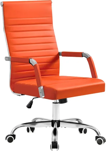 Miniatura 11 de Furmax silla de escritorio de oficina acanalada con respaldo medio de piel sintética silla de trabajo ejecutiva de conferencia silla giratoria Blanco