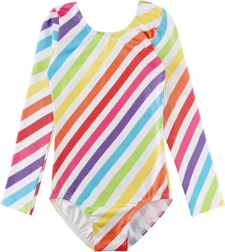 Miniatura 5 de HOZIY - Leotardos de manga larga para niñas, de gimnasia, para niños pequeños, trajes florales de unicornio, galaxia, arco iris, patrón de rayas