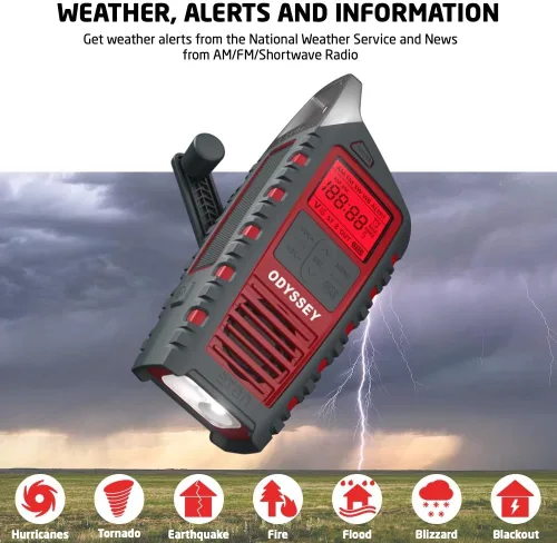 Miniatura 2 de Eton Odyssey Radio meteorológica NOAA con manivela, radio de emergencia de todas las bandas, radio tormenta de onda corta AM/FM, Bluetooth, cargador