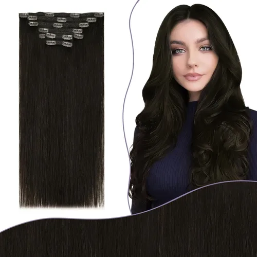 Miniatura 34 de Fshine Extensiones de cabello con broches, 22 pulgadas, 7 unidades, color marrón oscuro, doble trama, extensiones de cabello humano real con clip