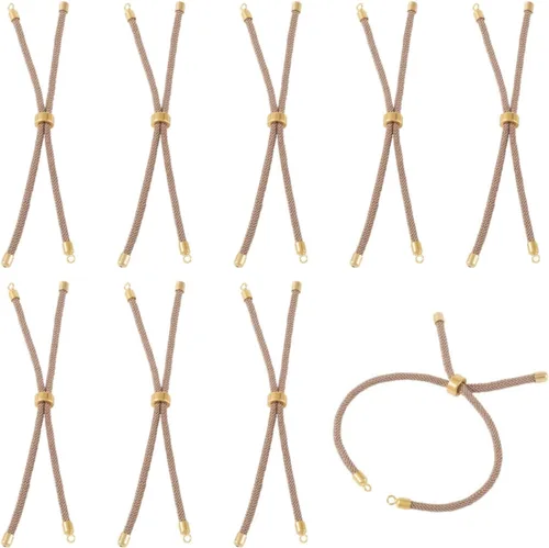 Miniatura 12 de 10 piezas de pulseras de cordón de nylon torcido para hacer joyas ajustables con deslizadores con accesorios de latón dorado para accesorios